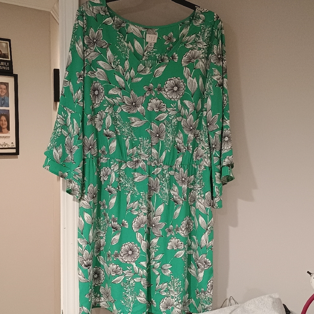 A new day Green and Gray Floral Long Sleeve Dress